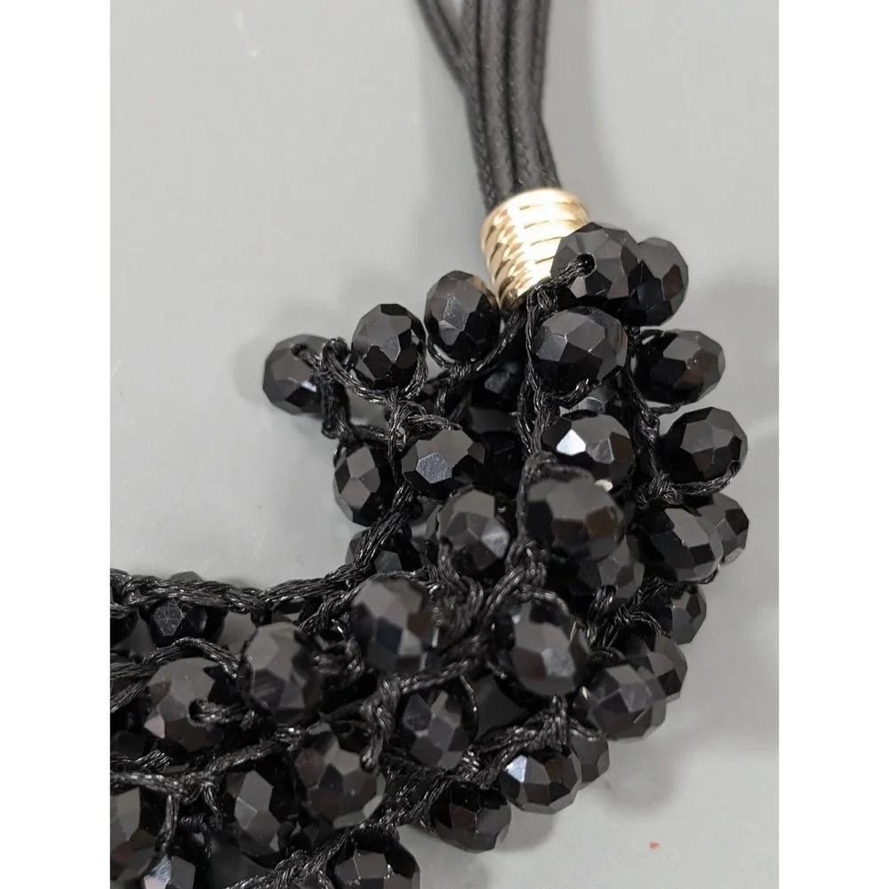 Black Faceted Glass Bead Statement‎ Necklace Multi Cord Modern 21 in